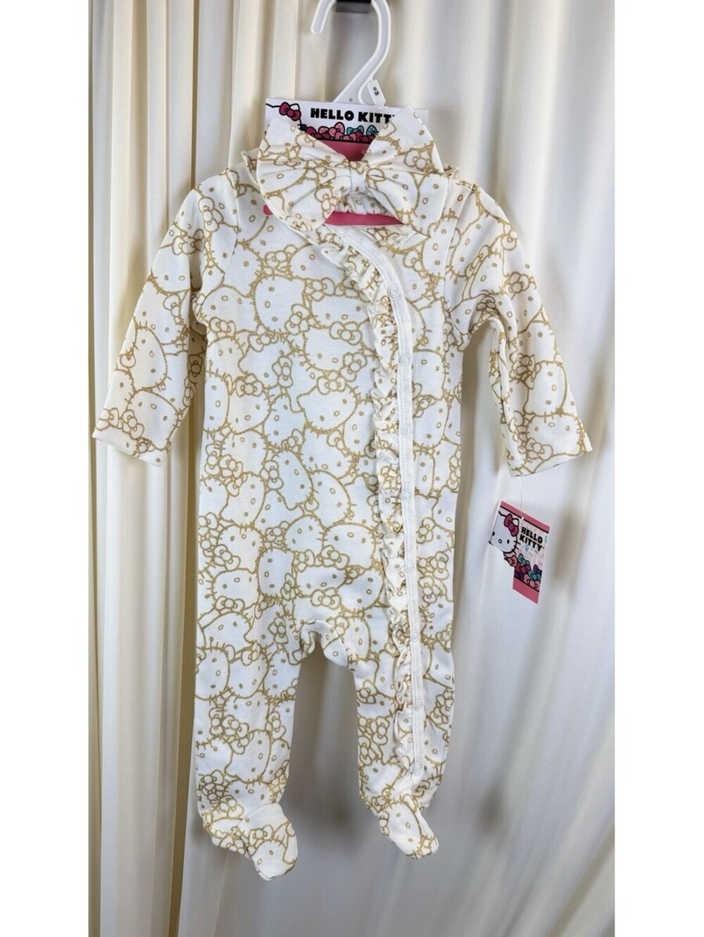 Hello Kitty Baby Girls 2-piece Footed Outfit with Headband Bow Size 6 Mo NWT